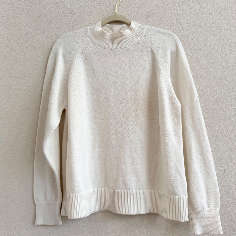Quince Womens Cream 100% Organic Cotton Mock Neck Raglan Sweater Size M